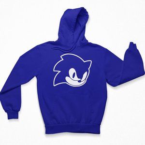 NEW Sonic Hedgehog Face Head Fleece Pullover Hoodie ROYAL BLUE
